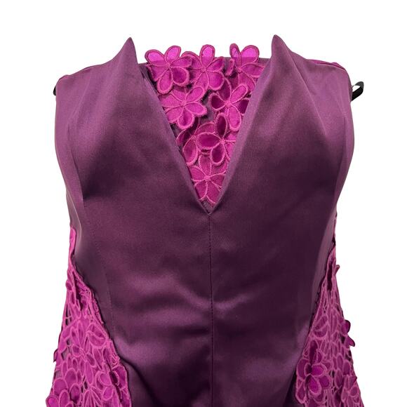 Laundry by Shelli Segal Purple Strapless Mini Dress Floral Crochet size 4 Y2K - Picture 11 of 11